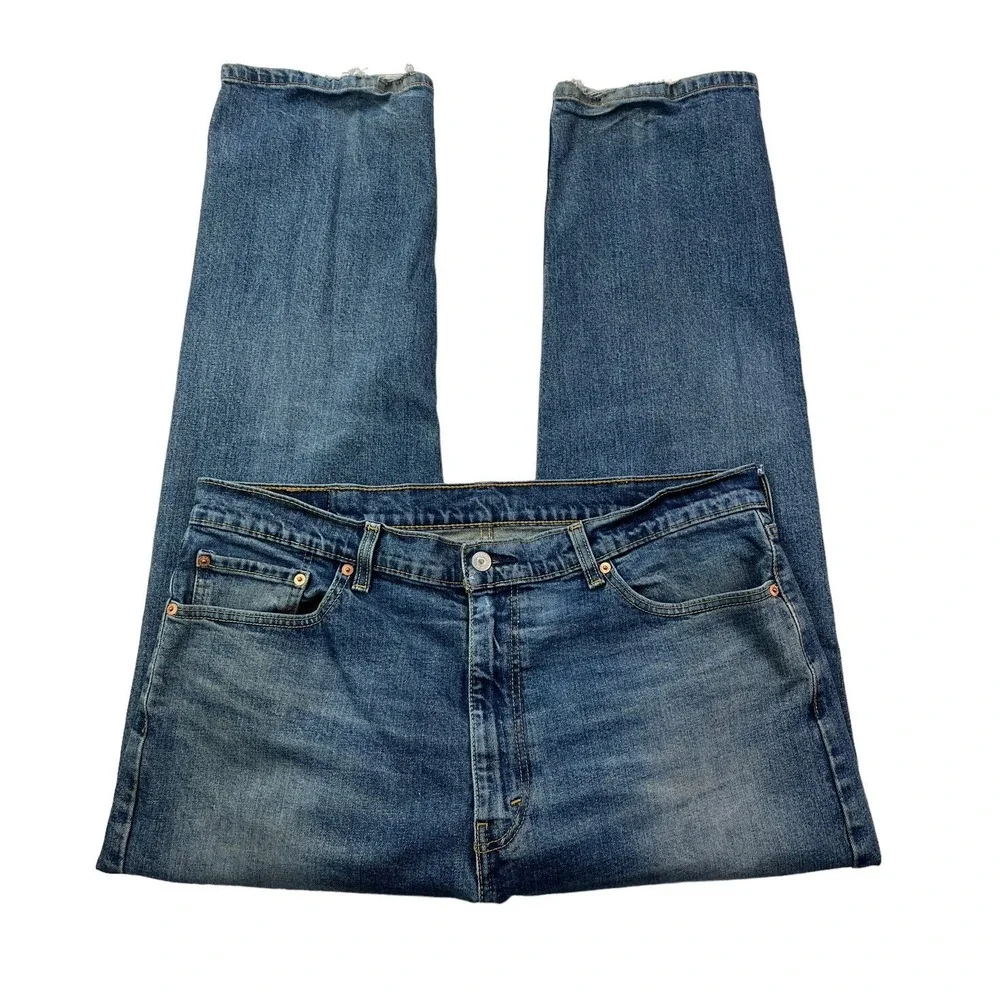 Levi's 505 Mens Tag Size‎ 40x30 Blue Wash Logo High-Rise Distressed Hems Jeans